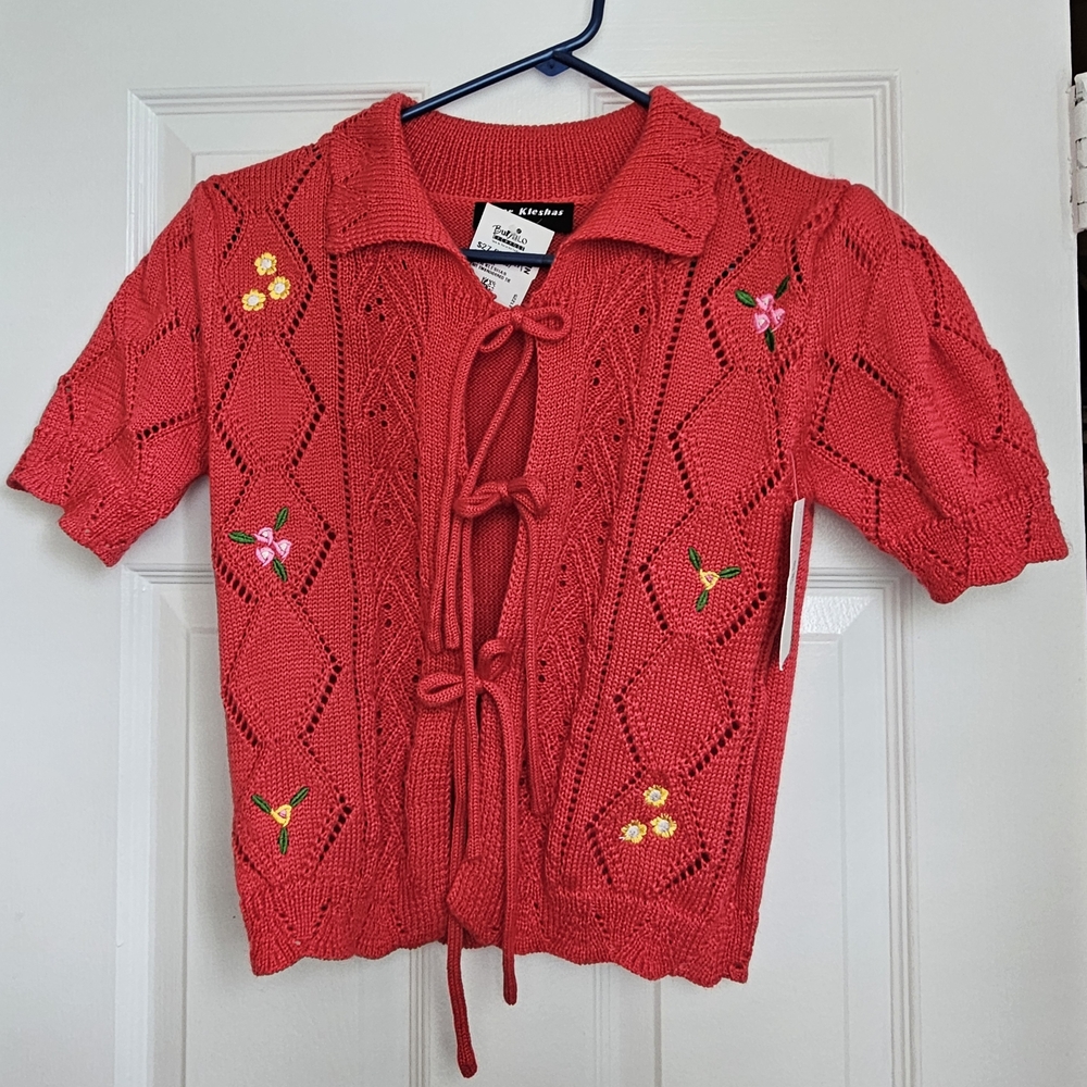 Red Knitted Top with Floral Embroidery